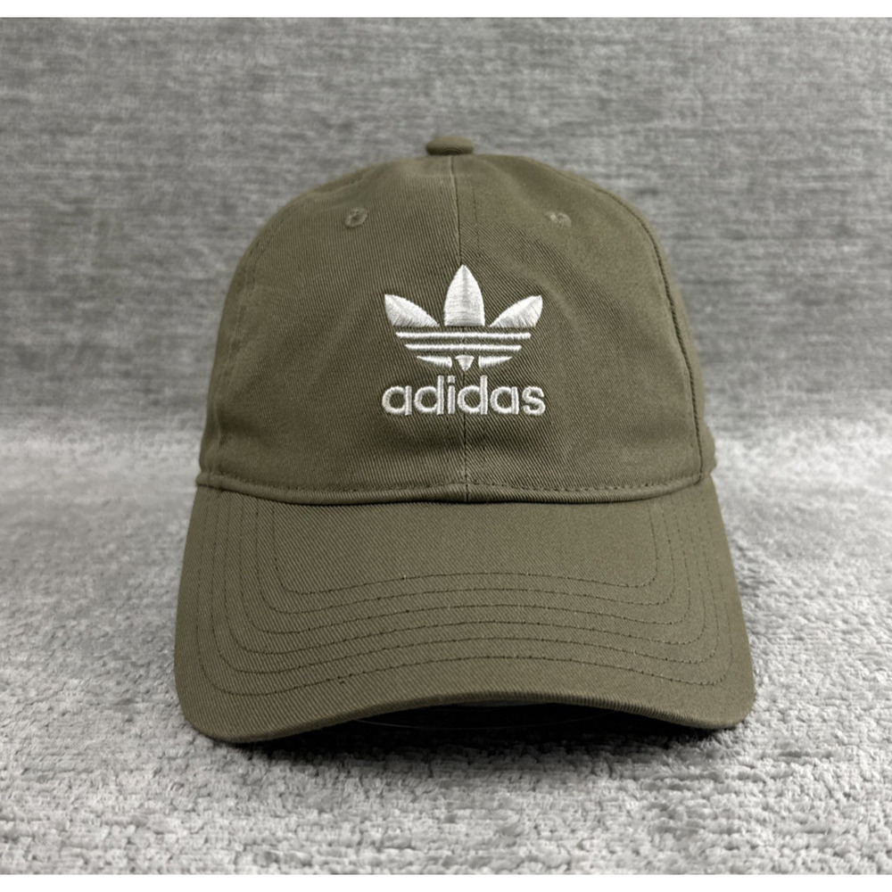 adidas Originals Relaxed Trefoil Strapback Dad Hat Cap Beige Khaki Green